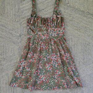 Nine Britton S Olive Green and Floral Fit & Flare Knee-Length Milkmaid Dress